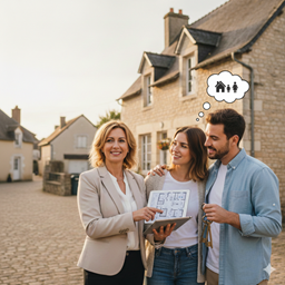 Accompagnement acheteurs fontenay-le-comte, échange avec une agente immobilière locale pendant une visite